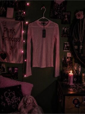 Dolls Kill Pink Sheer Mesh Long-Sleeve Top